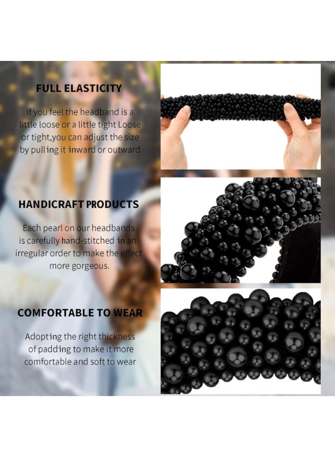 ChicAbode عصابة رأس اللؤلؤة - عصابة رأس واسعة عصابة رأس اللؤلؤة ، إكسسوارات شعر اللؤلؤة العراسية ، عصابات رأس الموضة النسائية ، عصابات رأس اللؤلؤة ، عصابة رأس منفخة لطيفة مع لؤلؤة زائفة لعيد ميلاد (أسود) - Image 3